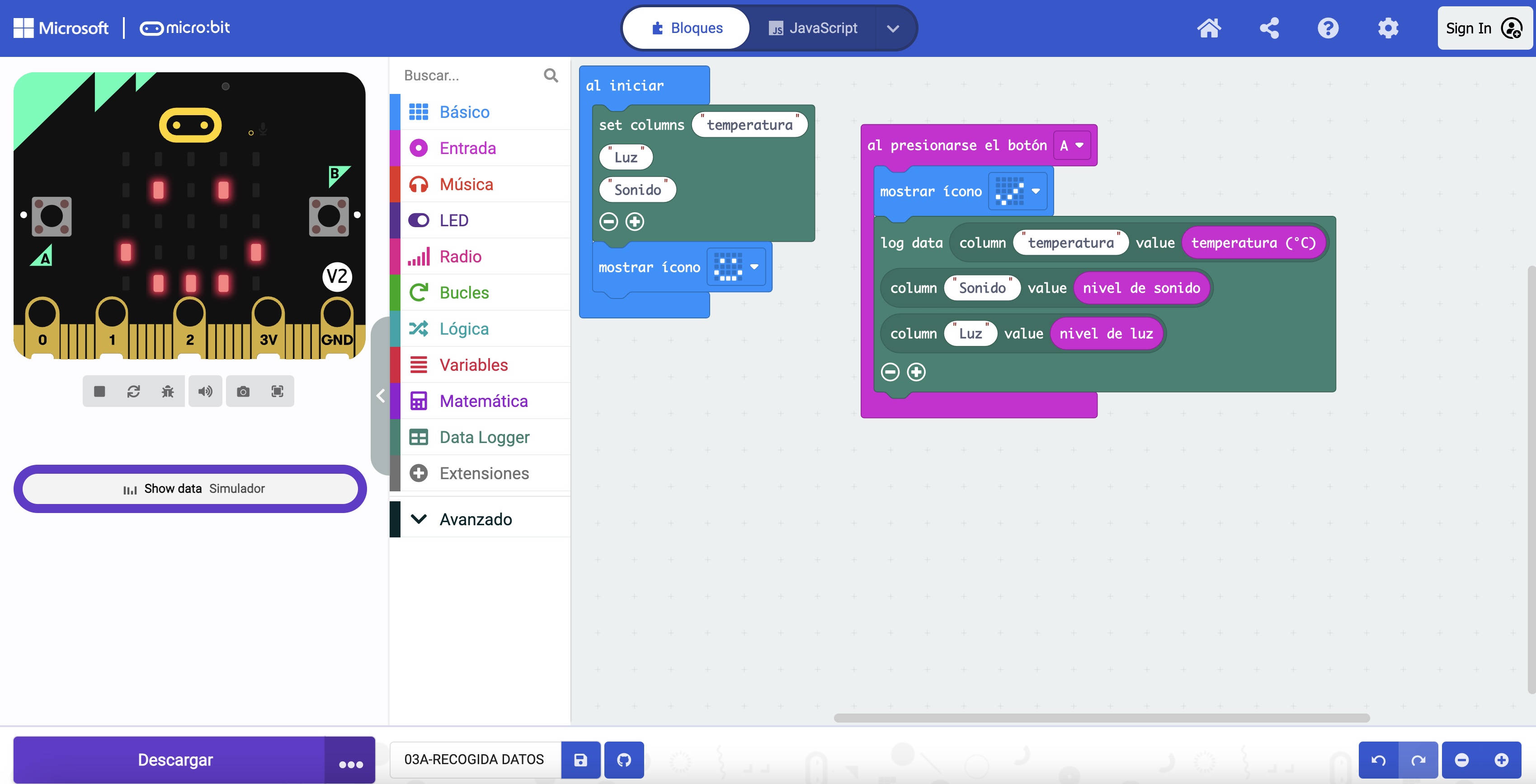 recogida de datos con Microbit