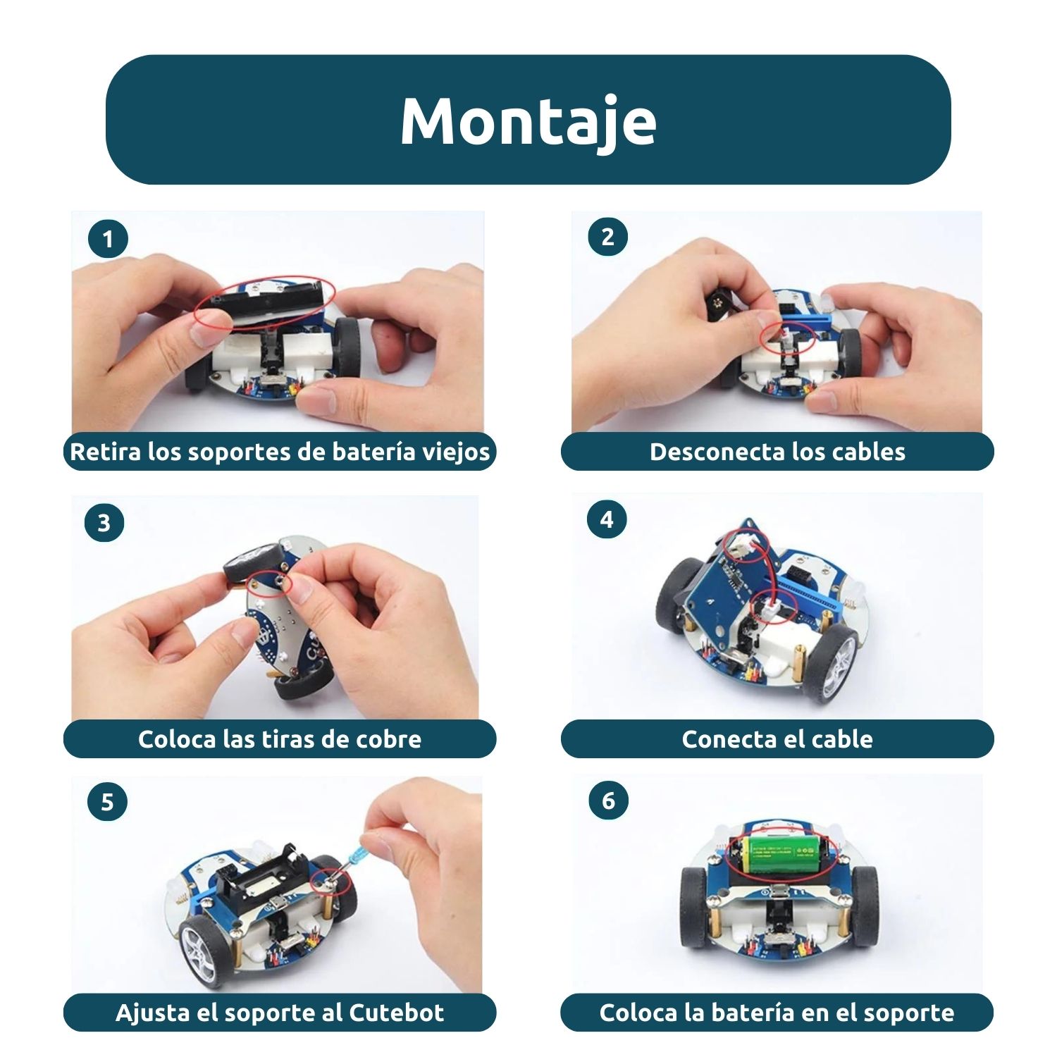 Montaje del pack batería de litio para Cutebot