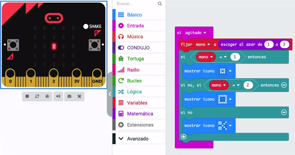Piedra, papel o tijera con makecode y microbit